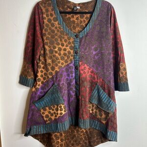 Winter Sun Multicolor Button-Up Women's Top M cotton funky